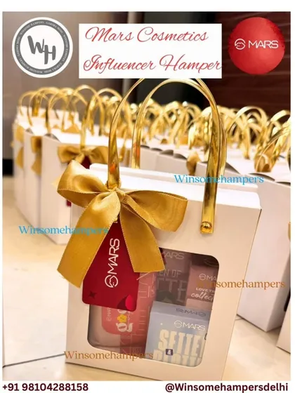 For the Mars Cosmetics influencer campaign, I designed these chic gifting bags with a window to offer a sneak peek of the products inside. The elegant gold handles and custom branded tags ensure the packaging is as stylish as the makeup it holds, perfect for generating social media buzz.