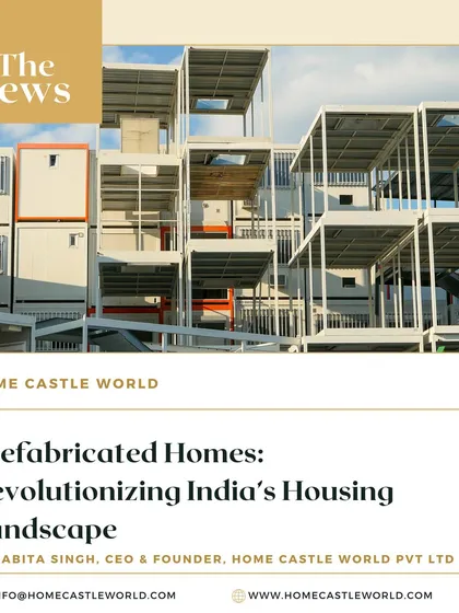The cover of my news feature, "Prefabricated Homes: Revolutionizing India's Housing Landscape." This article positions us at the forefront of this transformative trend.