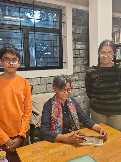 Two young readers getting their book signed by Mandira Shah. It was a fantastic wrap-up to our National Library Week celebrations.