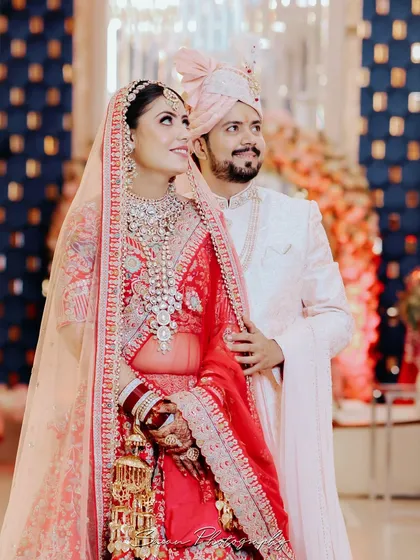 A beautiful portrait of the bride and groom on their wedding day, looking towards their future together.
