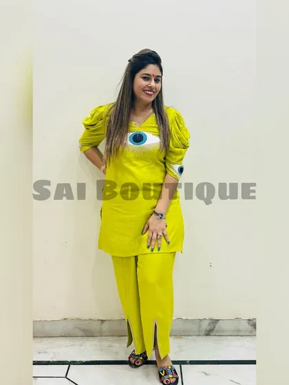 Another look at the quirky and fun lime green evil-eye co-ord set.