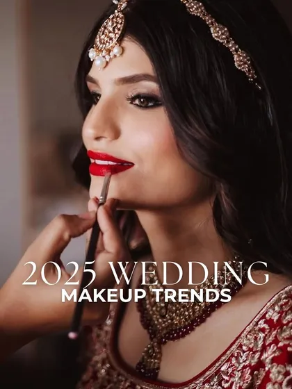 A look at the 2025 wedding makeup trends I am fully embracing. This image, featuring a classic red lip, is the cover for a series on what's new and next in bridal beauty.