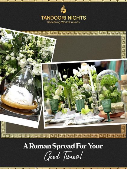 We created a Roman-inspired spread to help our clients make great memories. The table setting features elegant floral arrangements and beautiful glassware.