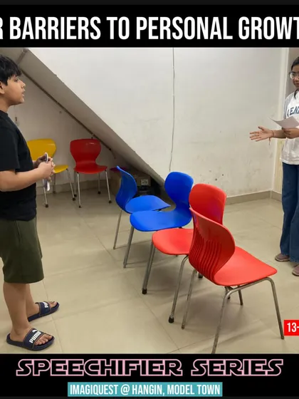Two teenagers work on their presentation skills. The Speechifier Series helps them unlearn inhibitions and build new habits for effective and confident public speaking.