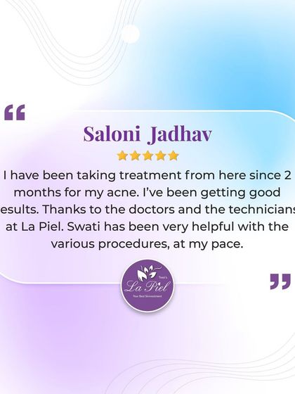 This patient has been getting good results for her acne treatment over two months. We are thankful for her appreciation of our doctors and technicians, and for shouting out Swati's helpfulness.
