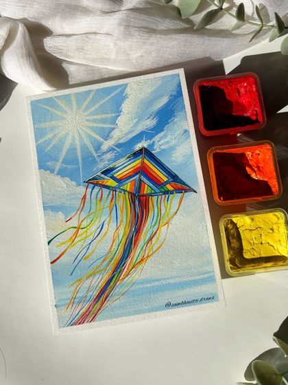 Another shot of the kite painting, capturing the feeling of it soaring in the wind.