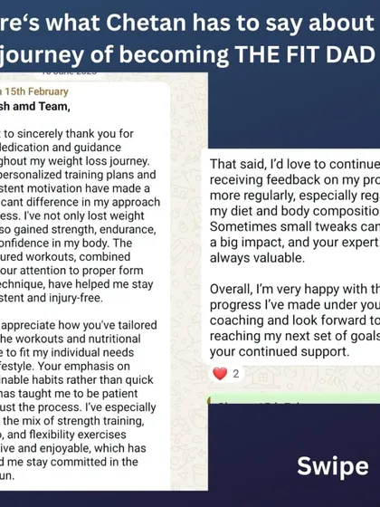 Chetan, a working dad with a high-pressure job, dropped 6 kgs in 12 weeks. His plan was built around home-cooked meals, simple daily movement, and short home workouts. His testimonial highlights how our structured, patient approach helped him build strength and confidence.