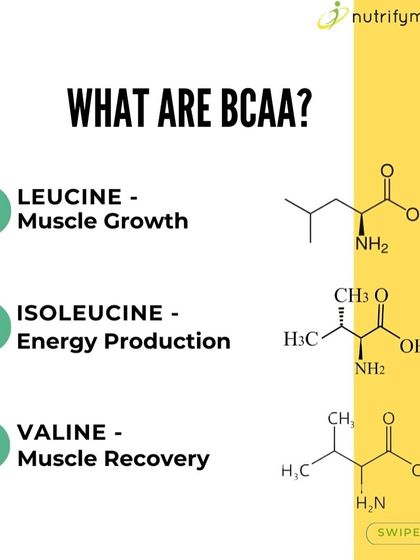 What are BCAAs? They are three essential amino acids: Leucine for muscle growth, Isoleucine for energy production, and Valine for muscle recovery.