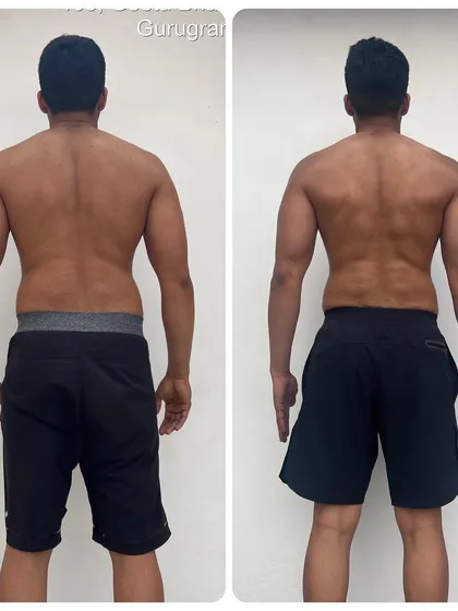 My own transformation, back view. Building a strong posterior chain is crucial for overall fitness and posture, something I focus on with all my clients.
