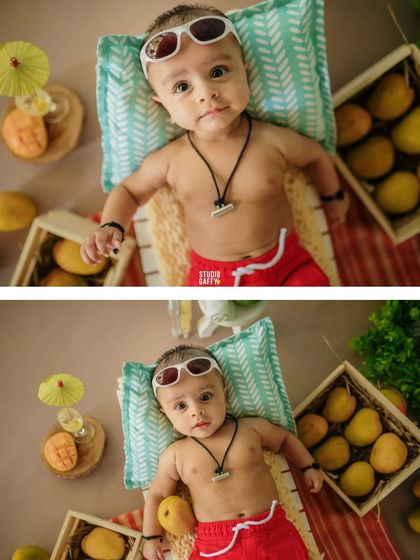 Mango kisses and summer wishes! A sweet summer-themed shoot celebrating baby's first mango season.