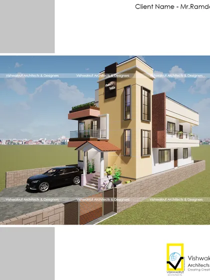 A different angle of the 'Patil's Villa' design, showcasing the side elevation and window placements. We ensure every view of the house is well-composed and contributes to the overall aesthetic.
