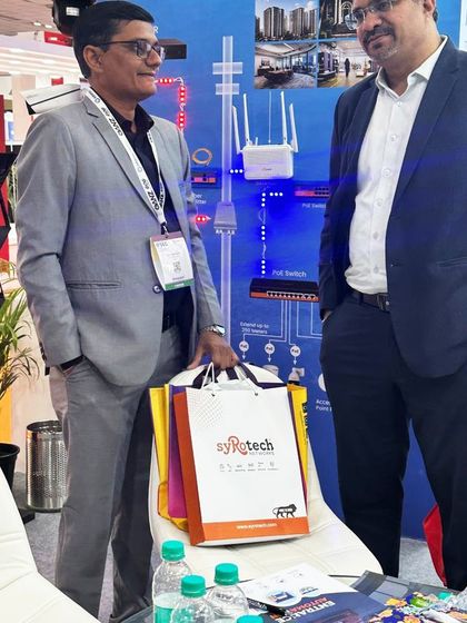 A candid shot of a discussion happening at our booth during IFSEC India 2024, where we connected with potential partners and clients.
