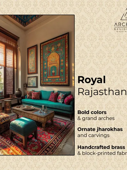 Your home can be a reflection of your travels. This living room, inspired by the grandeur of Royal Rajasthan, uses bold colors, ornate carvings, and block-printed fabrics to tell a vibrant story.