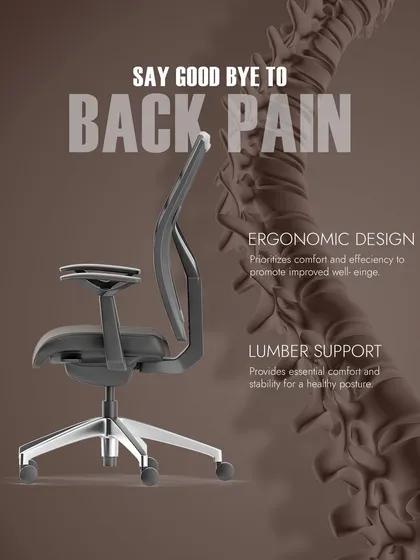 My chairs are designed to promote a healthy posture and reduce back pain. This model features advanced lumbar support and an ergonomic design to improve well-being during the workday.
