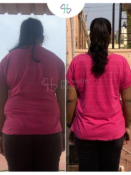 Back view of Lavanya's progress, showing a more toned physique.