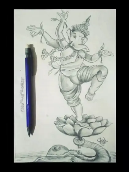 A small pencil sketch of Lord Ganesha in a dancing pose. Even simple drawings like this can capture the joyful and divine spirit of the deity.