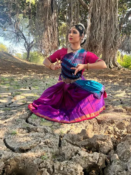 This is from a performance piece exploring Sangam-era poetry, set against the stark, cracked earth of Bhilwara, Rajasthan. I believe dance can give life to ancient texts, and here, the 'Palai' or desolate landscape described in the poem becomes a physical stage, showing how we can use Bharatanatyam to connect with history and emotion across centuries.