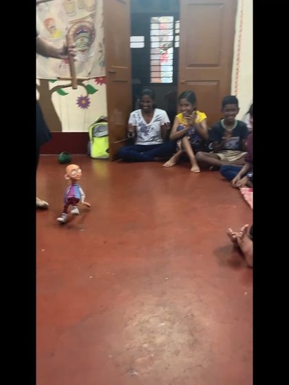 Our marionette puppet making new friends at Makkala Jagriti. The children's laughter was contagious.