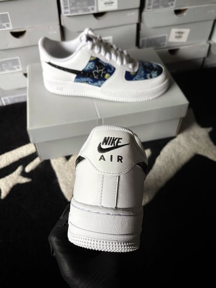 A heel view of the galaxy custom sneaker.