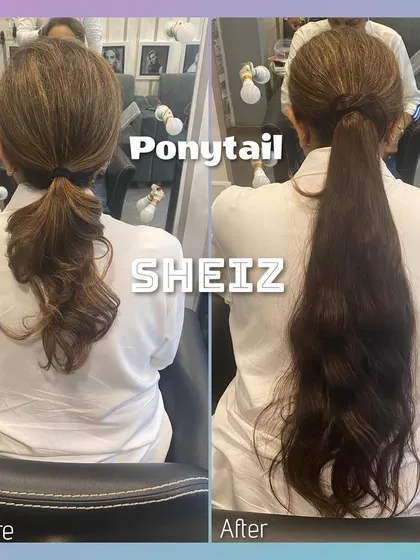 For a quick and dramatic style change, we offer ponytail extensions. This shows how our 100% real hair ponytail adds instant length and volume for a glamorous look without any long-term commitment.