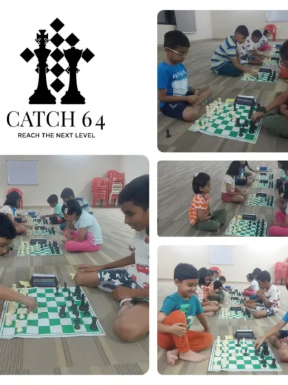 Even our youngest players learn the importance of focus and strategy. Here are some of our students engaged in floor-level chess games during a club tournament.