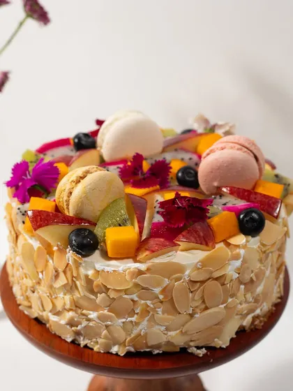 Another angle of the Almond Fruit Macaron Delight, a perfect centerpiece that's both nutty and fruity.