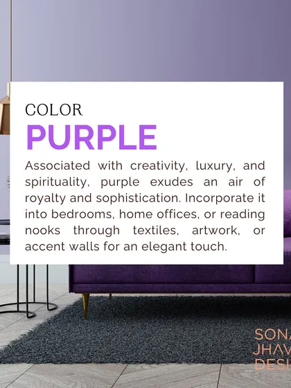 Associated with creativity and luxury, purple can add an air of royalty and sophistication. I recommend using it in reading nooks or as an accent wall for an elegant touch.