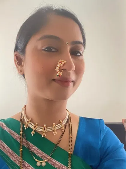 Our customer Bhavna looking beautiful in a traditional Maharashtrian look with our Ilkal saree. The nath and jewelry complete the look perfectly.
