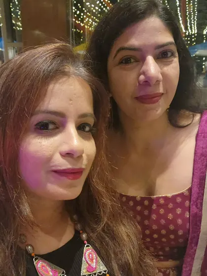 A close-up of my Dandiya night look. The pink in my necklace was chosen to match the skirt, tying the whole fusion outfit together. This shows how a single accessory can create a cohesive and intentional style.