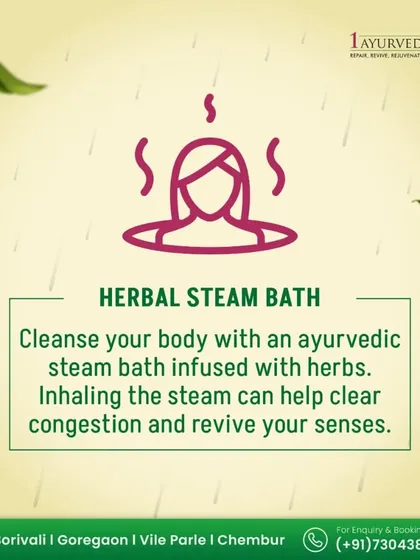 A herbal steam bath, or Swedana, is often performed after an oil massage. The steam helps open up the body's channels, allowing toxins to be expelled and reducing stiffness and heaviness in the joints and muscles.