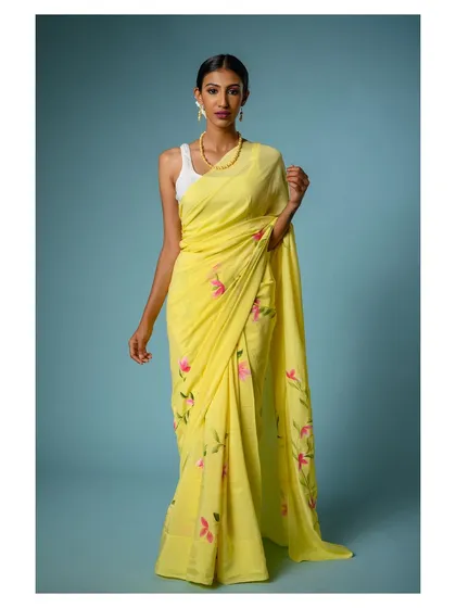 This is a clean, elegant look for a brand's lookbook. I used a simple background and balanced lighting to ensure the focus remains entirely on the modern drape of the saree and the model's poised stance.