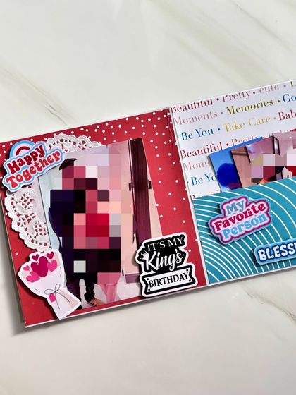 A birthday-themed page from a flipbook, decorated with "Happy Together" and "My Favorite Person" stickers to celebrate a special relationship.