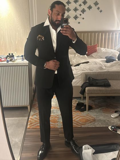 Suited up and ready for a wedding reception in Jaipur. I always coordinate my attire with the event's dress code to maintain a professional and polished look.