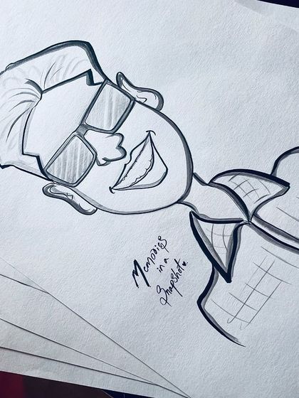 "Memories in a Snapshot." A stylish solo caricature of a man in sunglasses, capturing a cool and confident look.