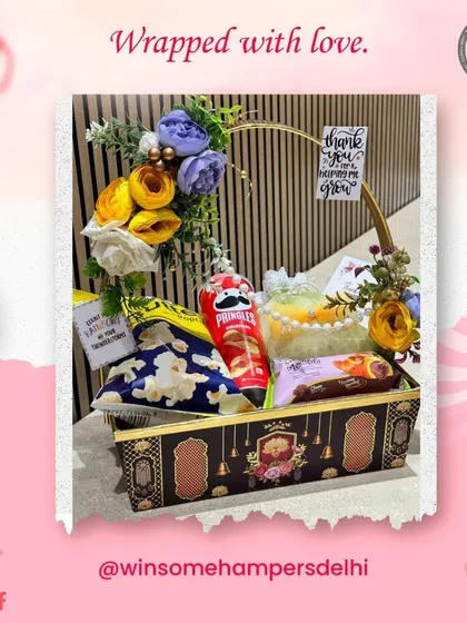 Wrapped with love, this custom hamper is designed to help someone grow. It's filled with snacks like Pringles and popcorn, and adorned with a 'Thank You' note.