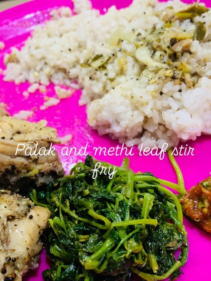 A side of palak and methi leaf stir fry from my thali.