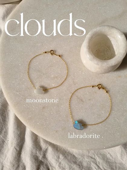 My 'amegh' cloud bracelets come in a variety of stones. This image shows Moonstone for abundance, and Labradorite, the stone of magic.