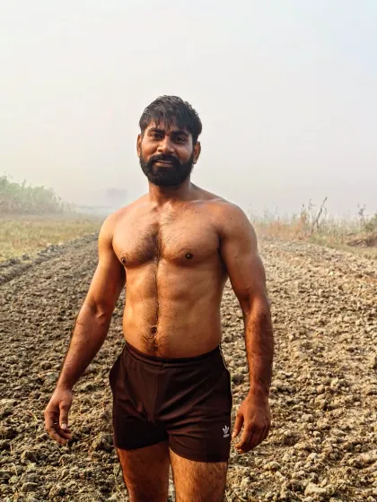 Standing in the fields of my village, this is a testament to natural, desi fitness. A strong body is a result of consistent effort, not a specific location.