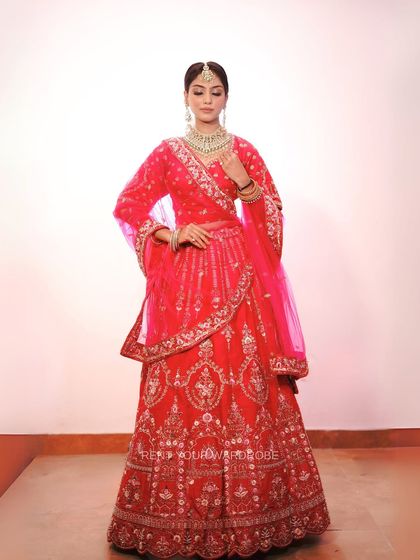 This pink lehenga offers a timeless bridal silhouette. It's one of the many options available in my collection for your MUA portfolio shoot.