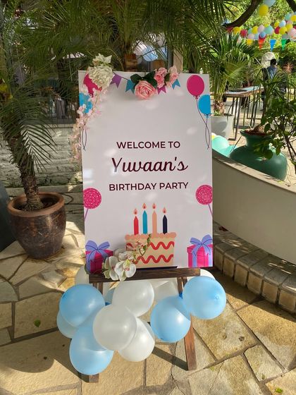 A personalized welcome sign for a birthday party held at a public venue.