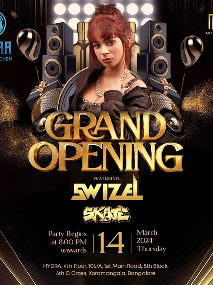 The official poster for the Grand Opening of Hydra Club & Kitchen, where I was a featured DJ for the launch night.