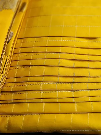 The back view of the box-folded saree, showing how the pallu is secured.