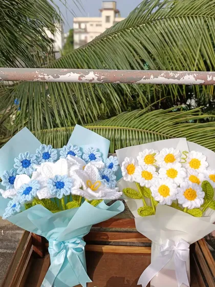 Two custom bouquets side-by-side, showing different color schemes.