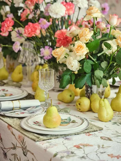 For The Blooming Garden project, we layered blush-toned florals, heritage prints, and refurbished furniture to create a dining room that feels like a memory. It's a space that mixes prints with assurance, where time slows down and stories are shared.