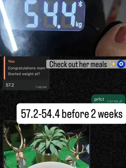 From 57.2 kg to 54.4 kg in less than 2 weeks. This client's progress shows how quickly the body can respond to a well-structured diet plan.