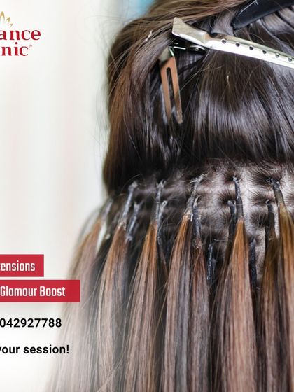This image highlights the neat and clean application of hair extensions. This method provides an instant glamour boost that looks and feels incredible.