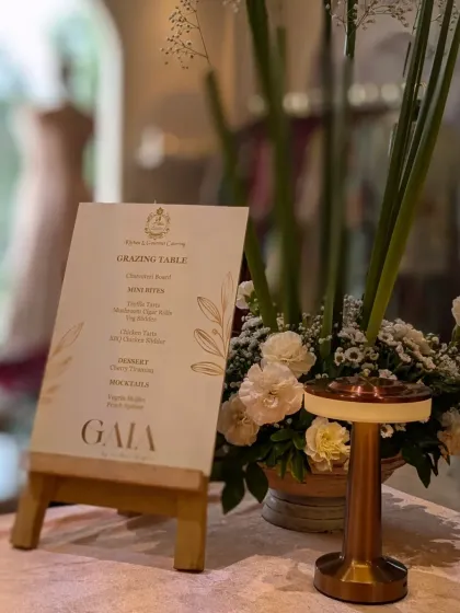 The custom menu for the GAIA boutique launch. The clean and elegant design of the menu card, featuring the GAIA logo, perfectly matched the brand's sophisticated identity.