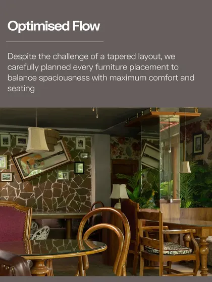 Despite the challenging tapered layout, we carefully planned the furniture placement to balance spaciousness with comfort. Mirrored panels are used strategically to create an illusion of depth and openness.