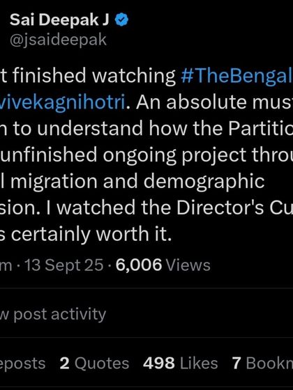 My thoughts after watching 'The Bengal Files'. It is a must-watch to understand how the Partition is not a finished event but an ongoing project of demographic inversion through illegal migration.