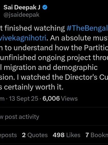 My thoughts after watching 'The Bengal Files'. It is a must-watch to understand how the Partition is not a finished event but an ongoing project of demographic inversion through illegal migration.